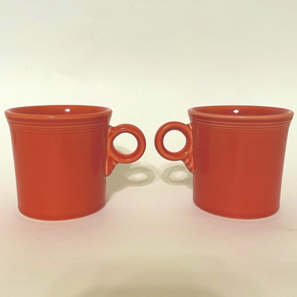 Y2K FIESTA Ware Homer Laughlin Orange Ring Handle Set of 2 Coffee Mugs